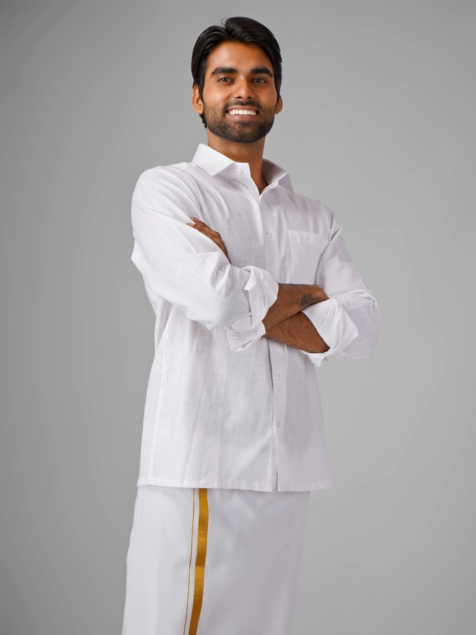 100% Cotton (White) Shirt Dhoti Set - Azhaganshirts