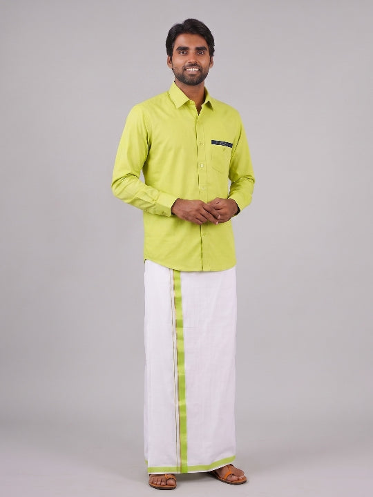 Lime Green Solid Cotton Formal Shirt