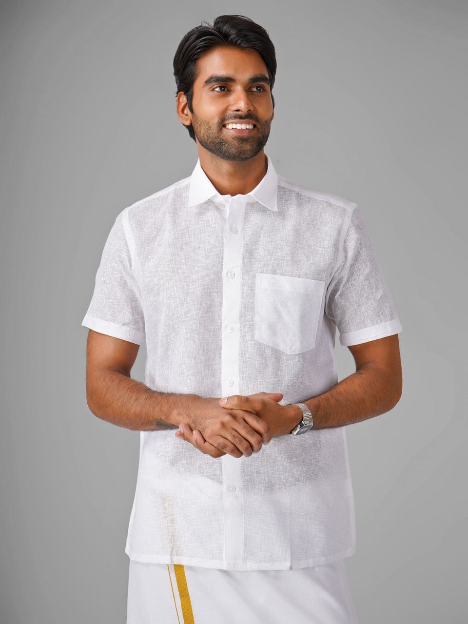 Traditional Linen Cotton Dhoti Set for Men