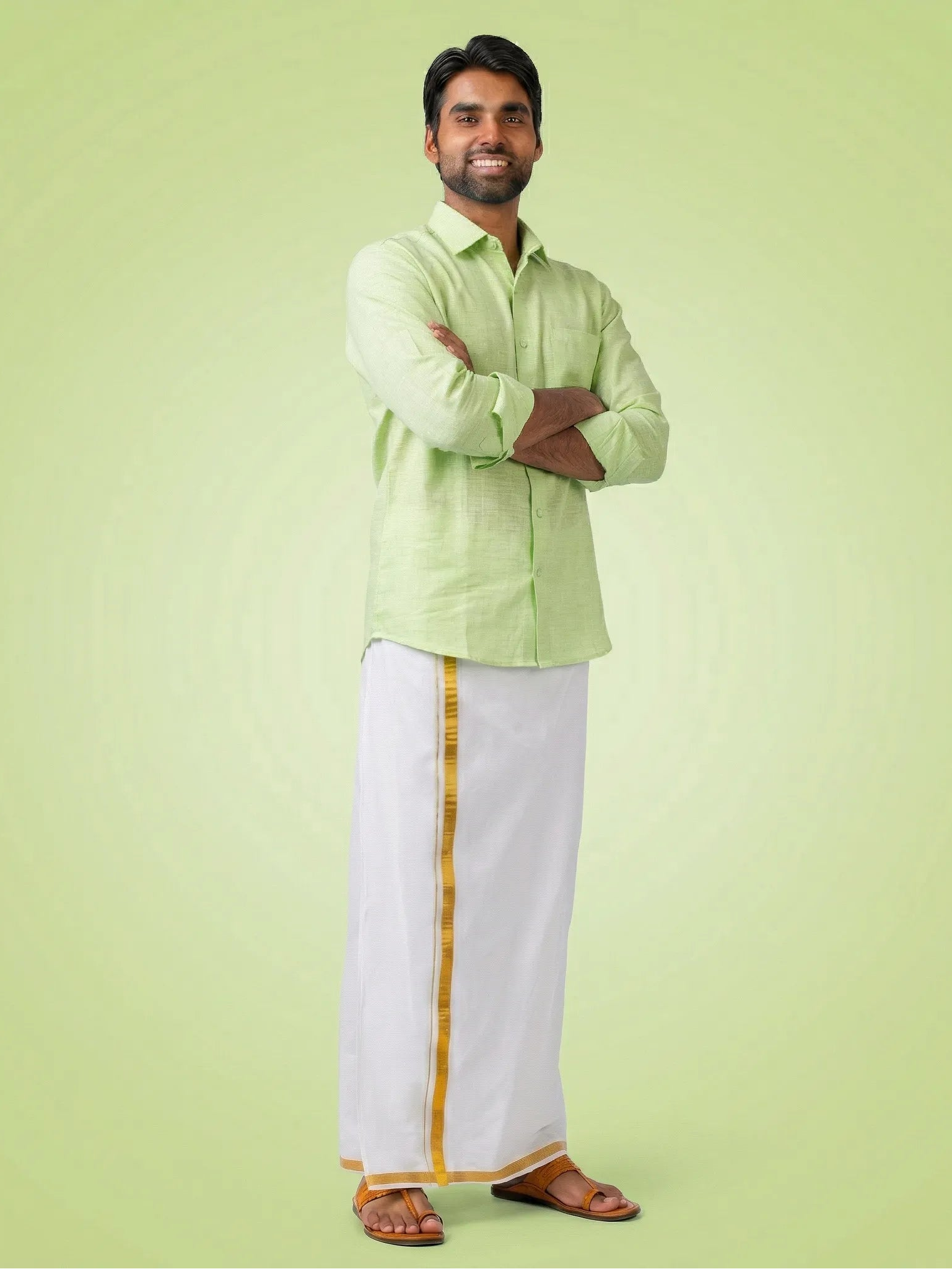Apple Green Solid Cotton Formal Shirt