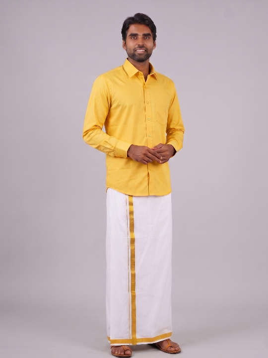 Yellow Solid Cotton Formal Shirt