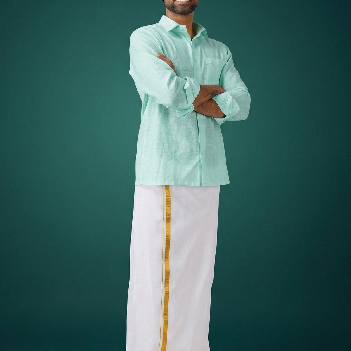 Pista Green Solid Cotton Formal Shirt – Elegant & Comfortable