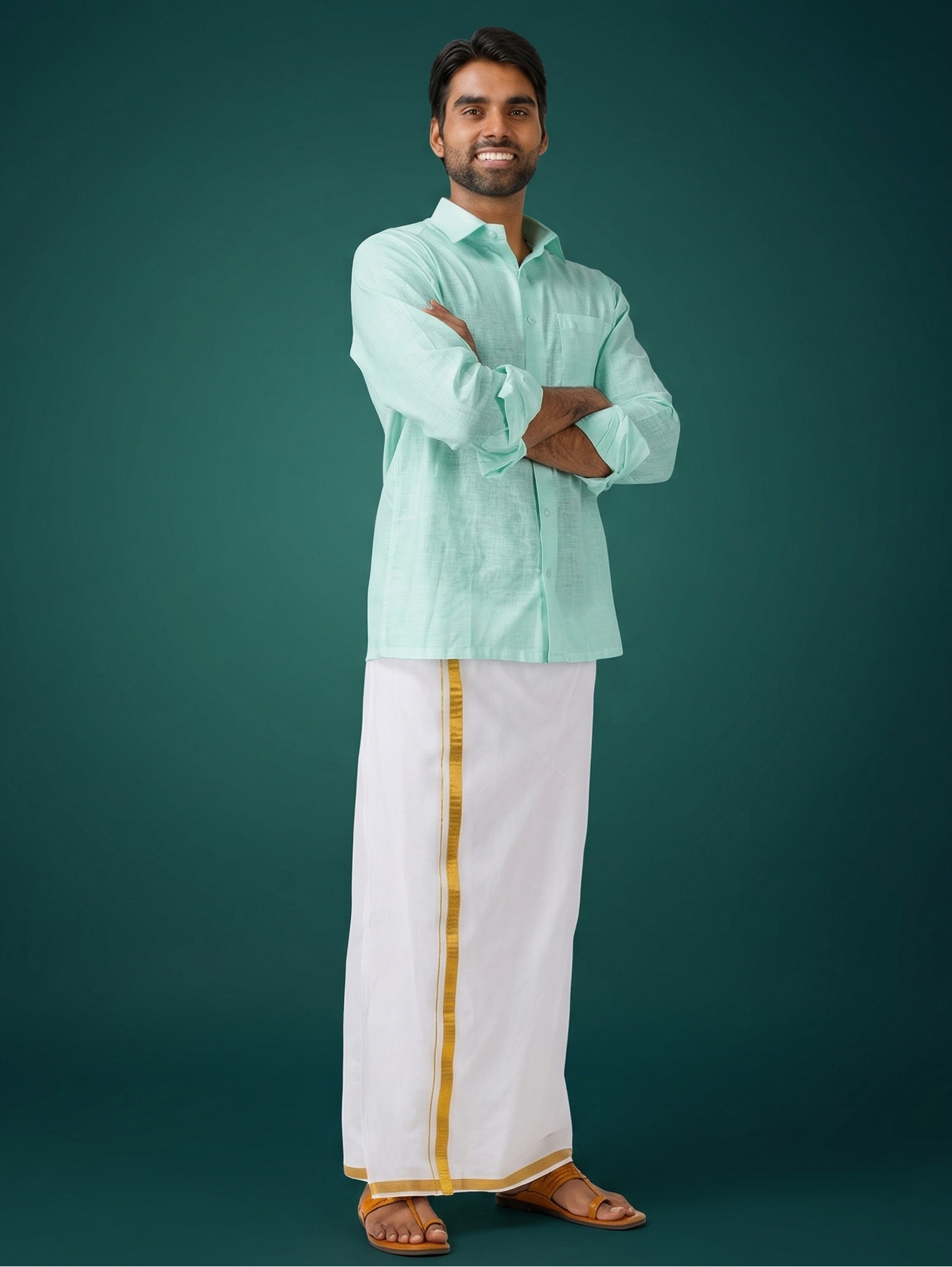 Pista Green Solid Cotton Formal Shirt