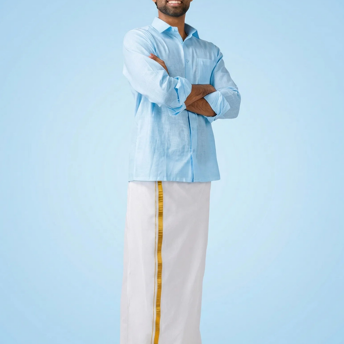 Sky Blue Solid Cotton Formal Shirt – Elegant & Comfortable
